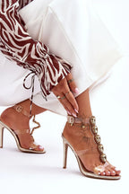 Women Rhinestone Square Toe Stiletto Sandals