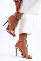 Women Rhinestone Square Toe Stiletto Sandals