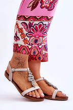 Women Rhinestone Strappy Flat Sandals