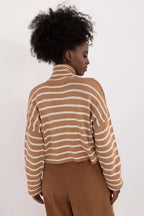 Women Striped Cropped Turtleneck Sweater