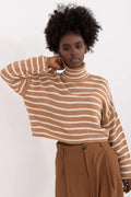 Women Striped Cropped Turtleneck Sweater