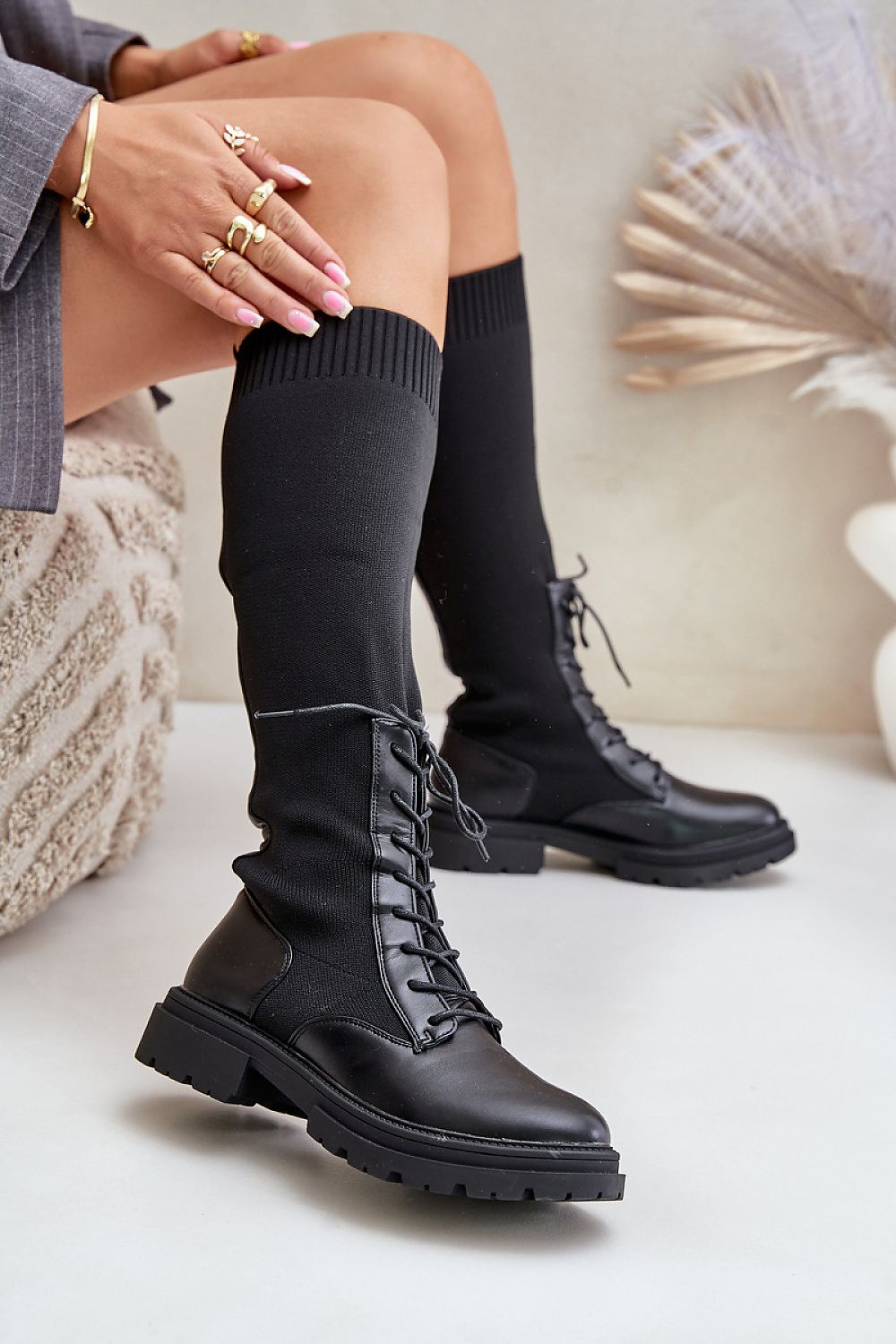 Women Thigh High Boots - Low Block Shoes