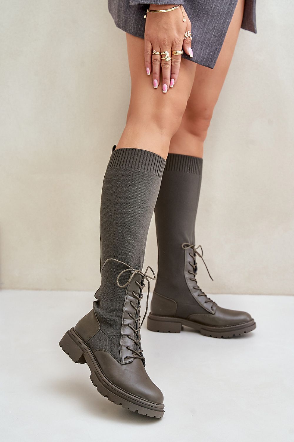 Women Thigh High Boots - Low Block Shoes