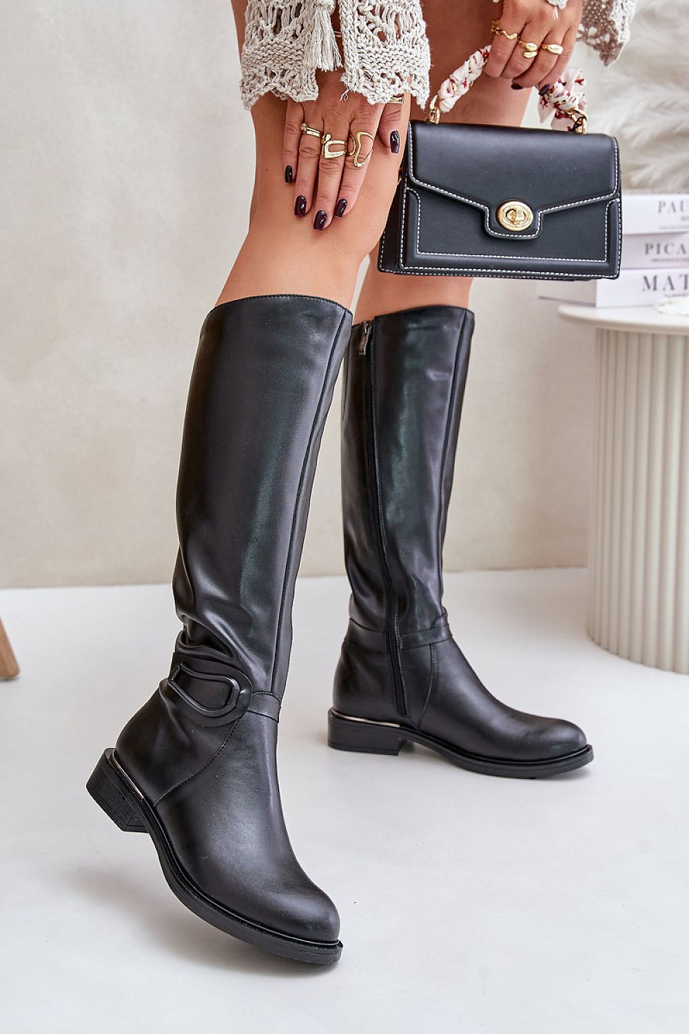Women Thigh High Boots - Low Block Shoes