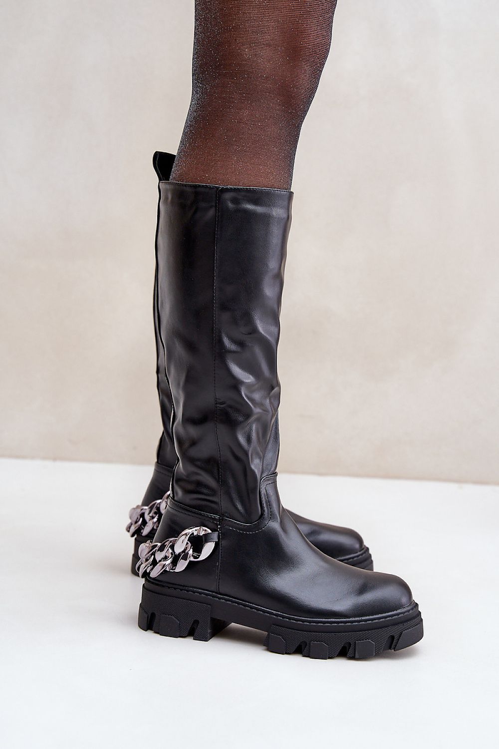 Women Thigh High Boots - Low Chunky Shoes