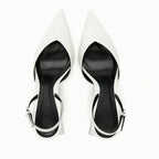 Women White Pointed Toe Ankle Strap Block Heel Shoes