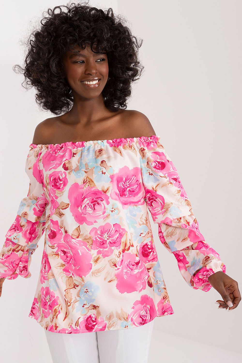 Women's Bardot Blouse - Floral Hip Length
