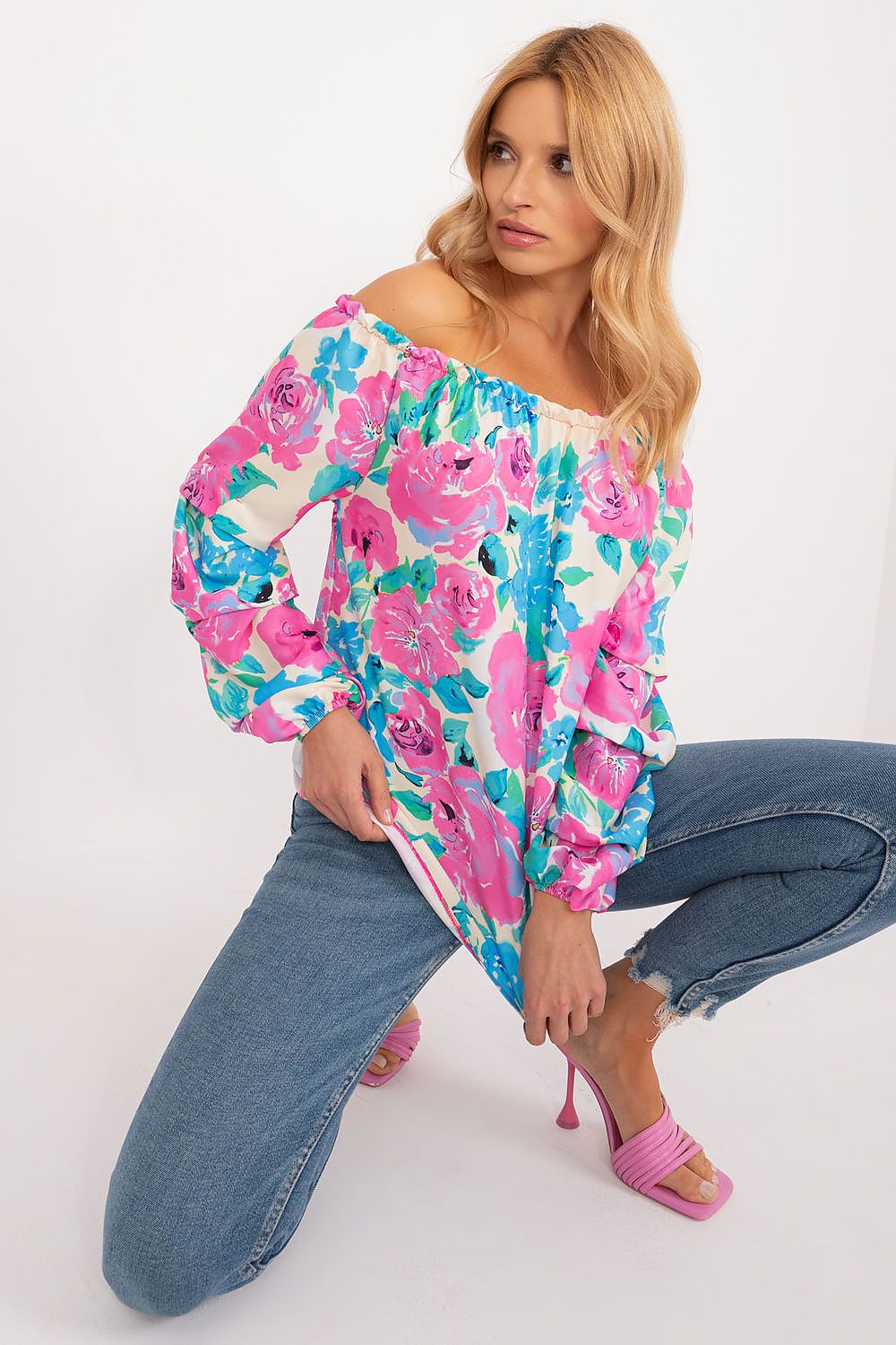 Women's Bardot Blouse - Floral Hip Length