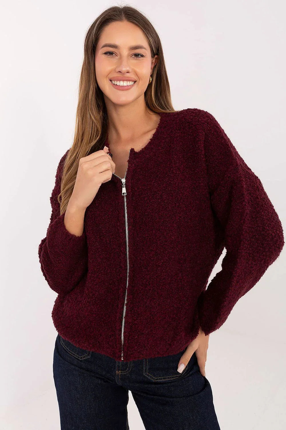 Women's Boucle Zip Cardigan Sweater