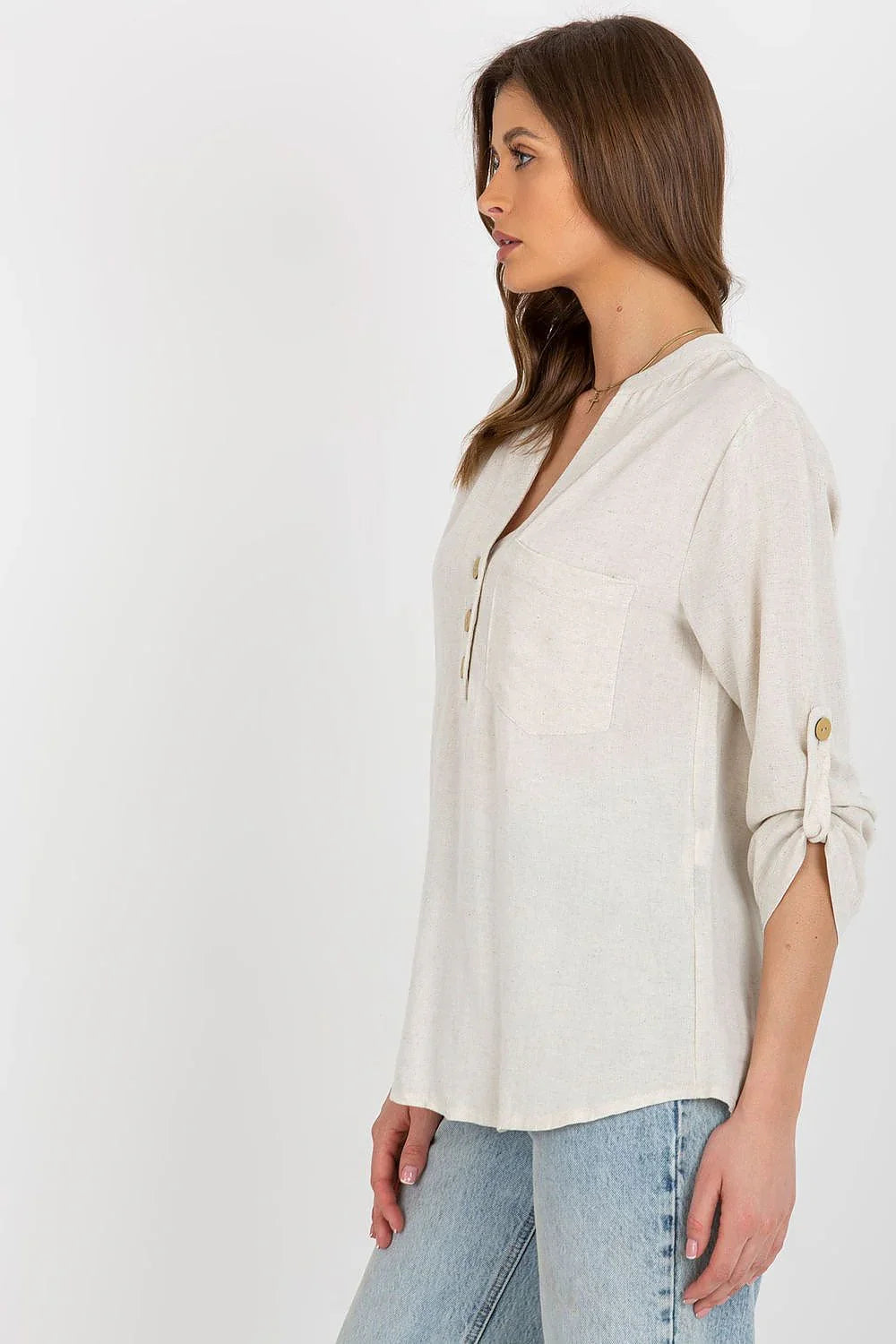 Women's Button-Down Blouse - Solid Hip Length