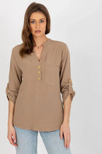 Women's Button-Down Blouse - Solid Hip Length