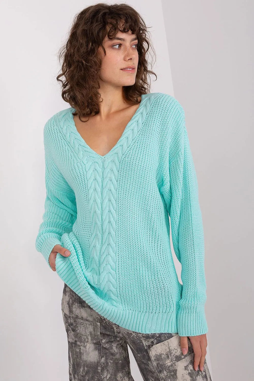 Women's Cable Knit V Neck Pullover Sweater