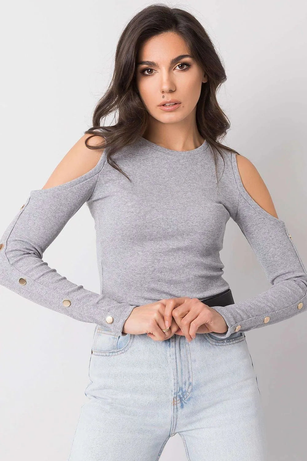 Women's Cold-Shoulder Blouse - Solid Waist Length