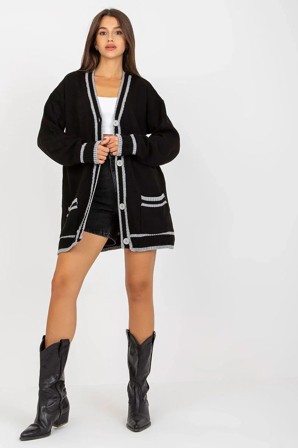 Women's Colorblock Longline Cardigan Sweater fashion image