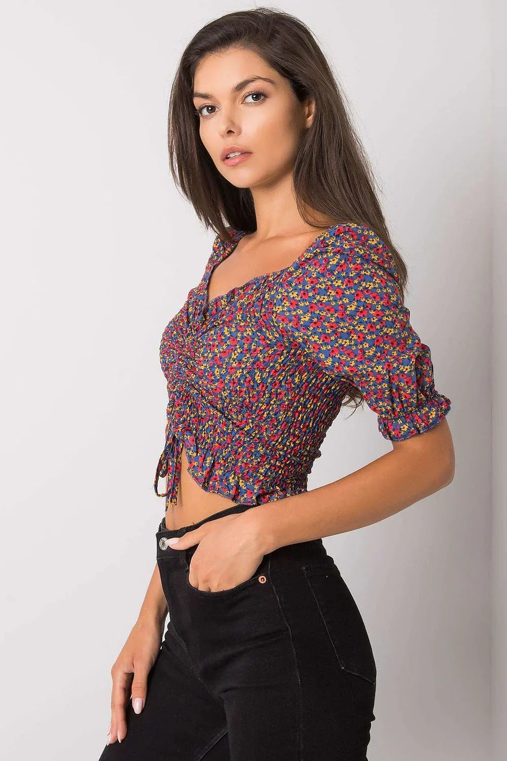 Women's Crop Blouse - Floral Cropped Length