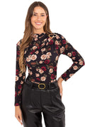 Women's Draped Blouse - Floral Waist Length