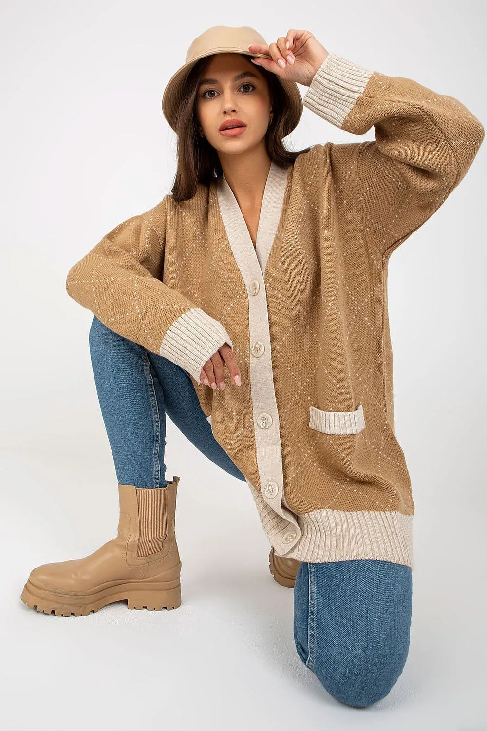 Women's Geometric Longline Cardigan Sweater