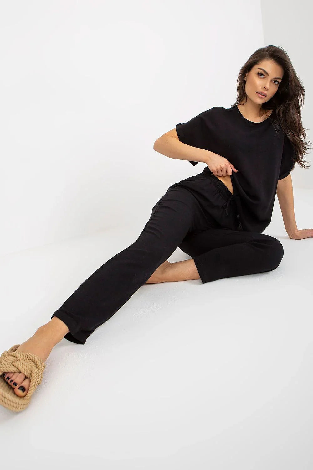 Women’s Linen Blend Blouse and Straight Leg Pants Set