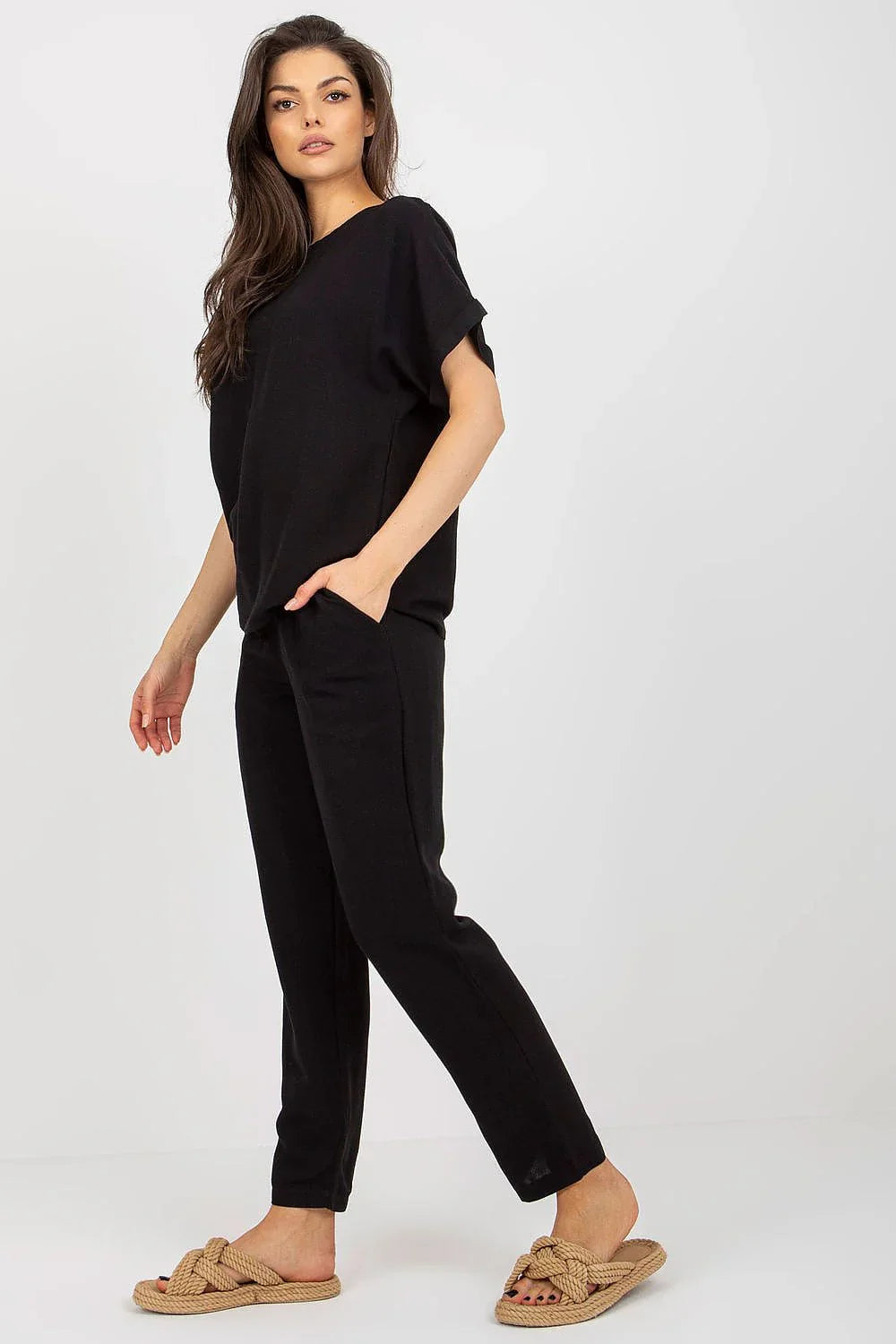 Women’s Linen Blend Blouse and Straight Leg Pants Set
