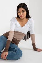 Women's Long Sleeve Blouse - Colorblock Waist Length