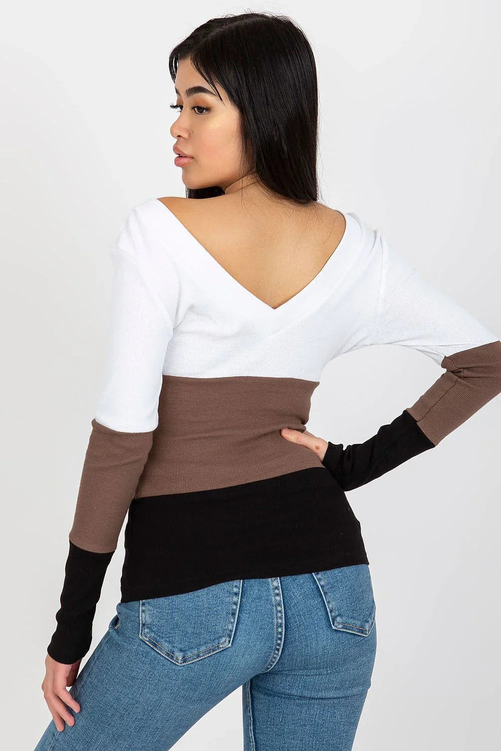 Women's Long Sleeve Blouse - Colorblock Waist Length