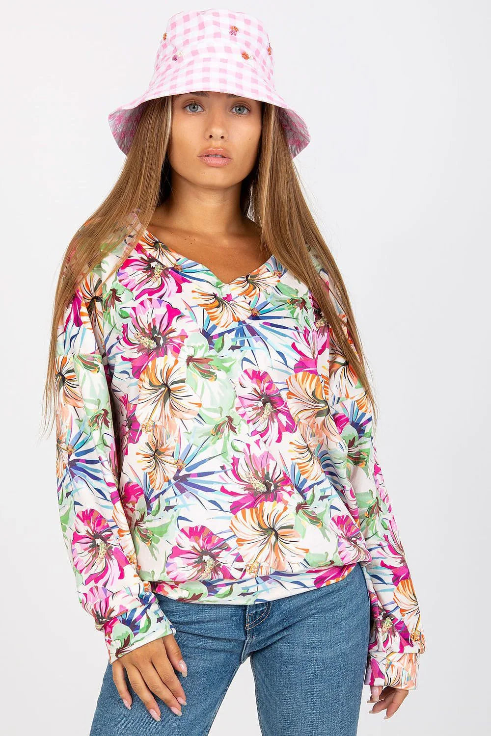 Women's Long-Sleeve Blouse - Floral Waist Length