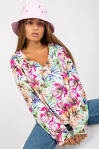 Women's Long-Sleeve Blouse - Floral Waist Length