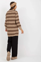 Women's Longline Striped V-Neck Pullover Sweater