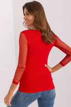 Women's Mesh-Blouse - Solid Waist Length