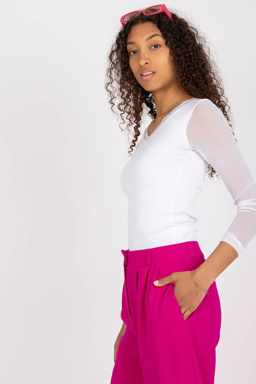 Women's Mesh-Blouse - Solid Waist Length