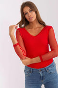 Women's Mesh-Blouse - Solid Waist Length