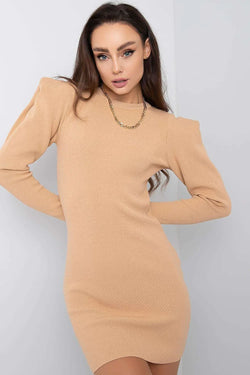 Women’s Brown Mini Long Sleeve Knit Dress - Guocali