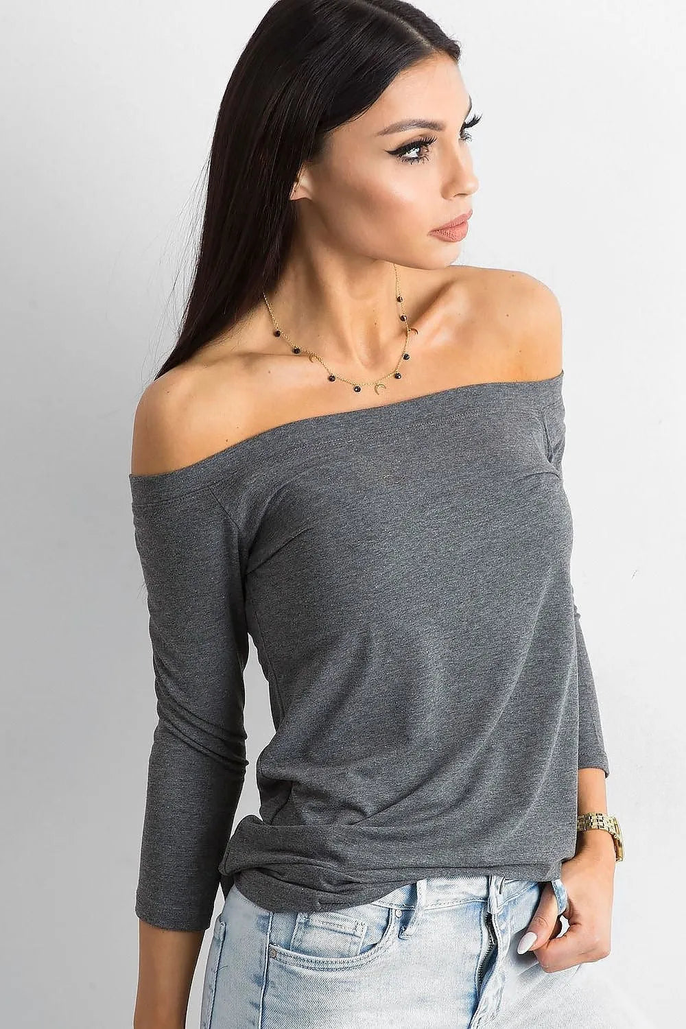 Women's Off-Shoulder Blouse - Solid Waist Length