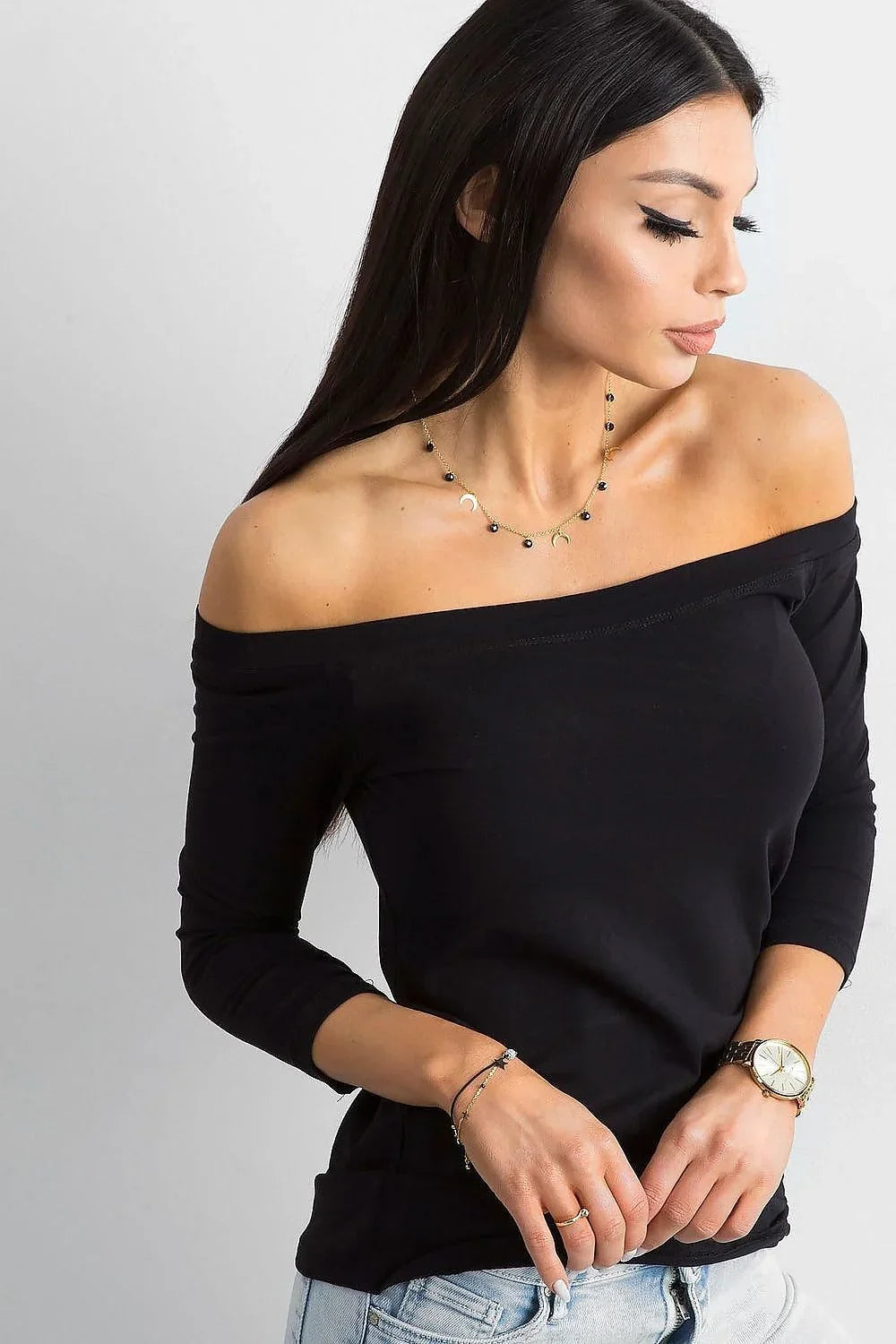 Women's Off-Shoulder Blouse - Solid Waist Length