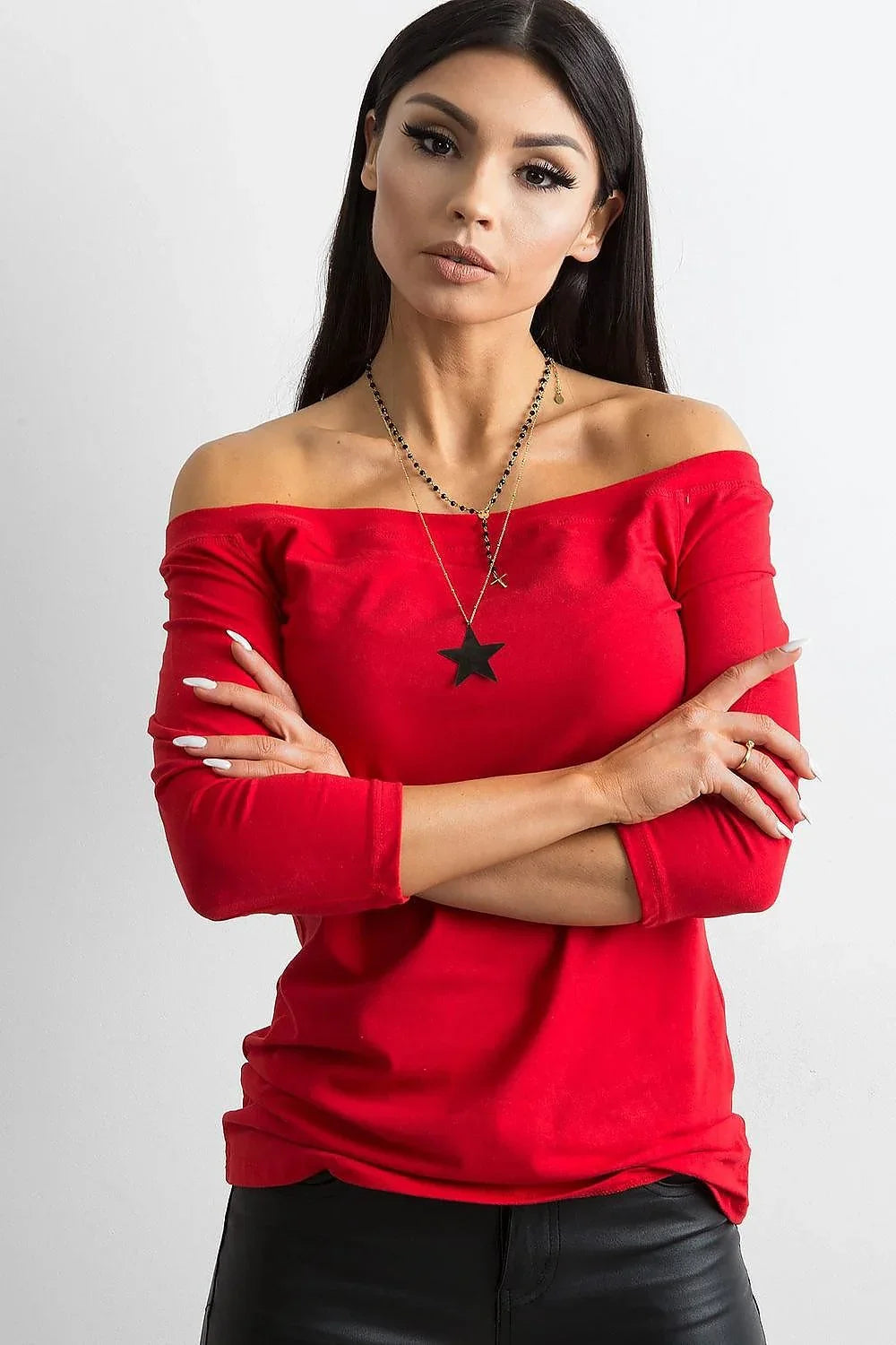 Women's Off-Shoulder Blouse - Solid Waist Length