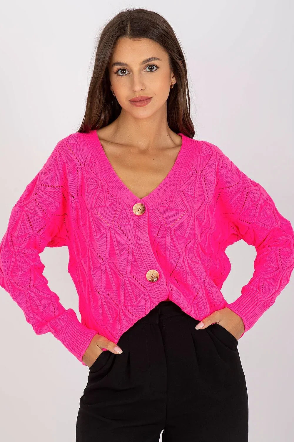 Women's Openwork V Neck Cardigan Sweater fashion image