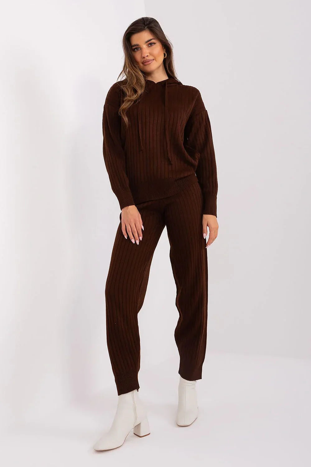 Women’s Ribbed Hoodie and Tapered Pants Two Piece Set