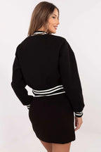 Women’s Striped Collared Sweatshirt and Mini Skirt Set