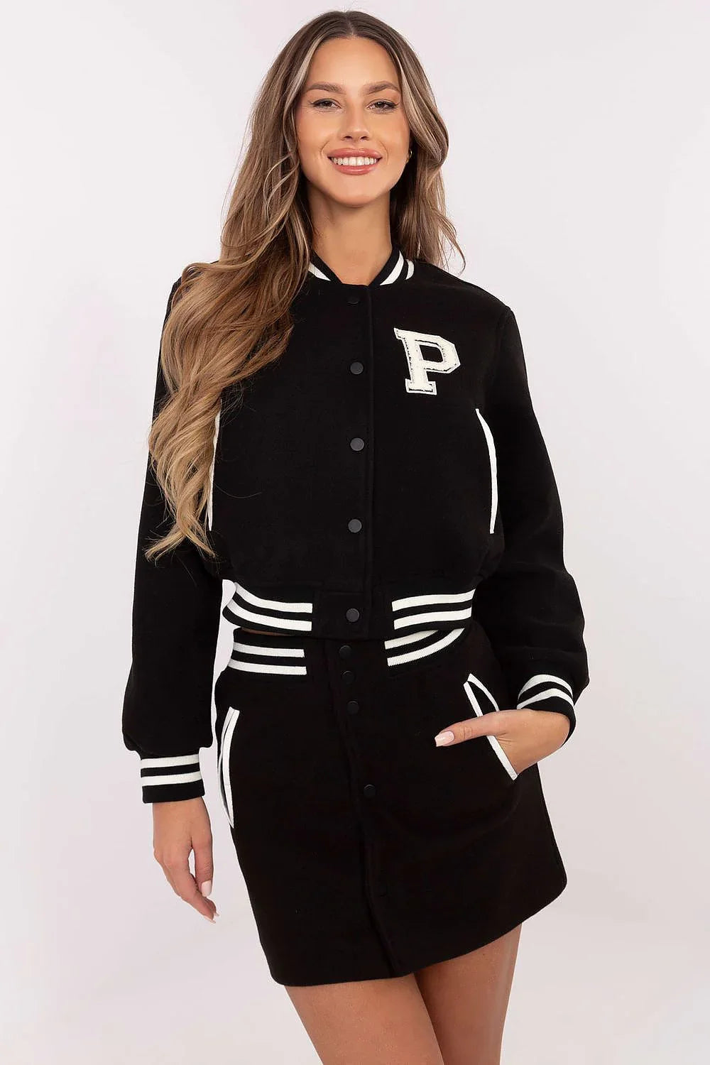 Women’s Striped Collared Sweatshirt and Mini Skirt Set