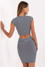 Women’s Striped Short Sleeve Midi Skirt Set