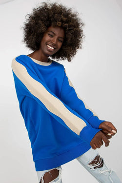 Women's sweatshirt Striped Longline Relaxed Crew Neck Blue – main view