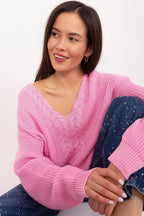 Women's Textured Cable Knit Pullover Sweater