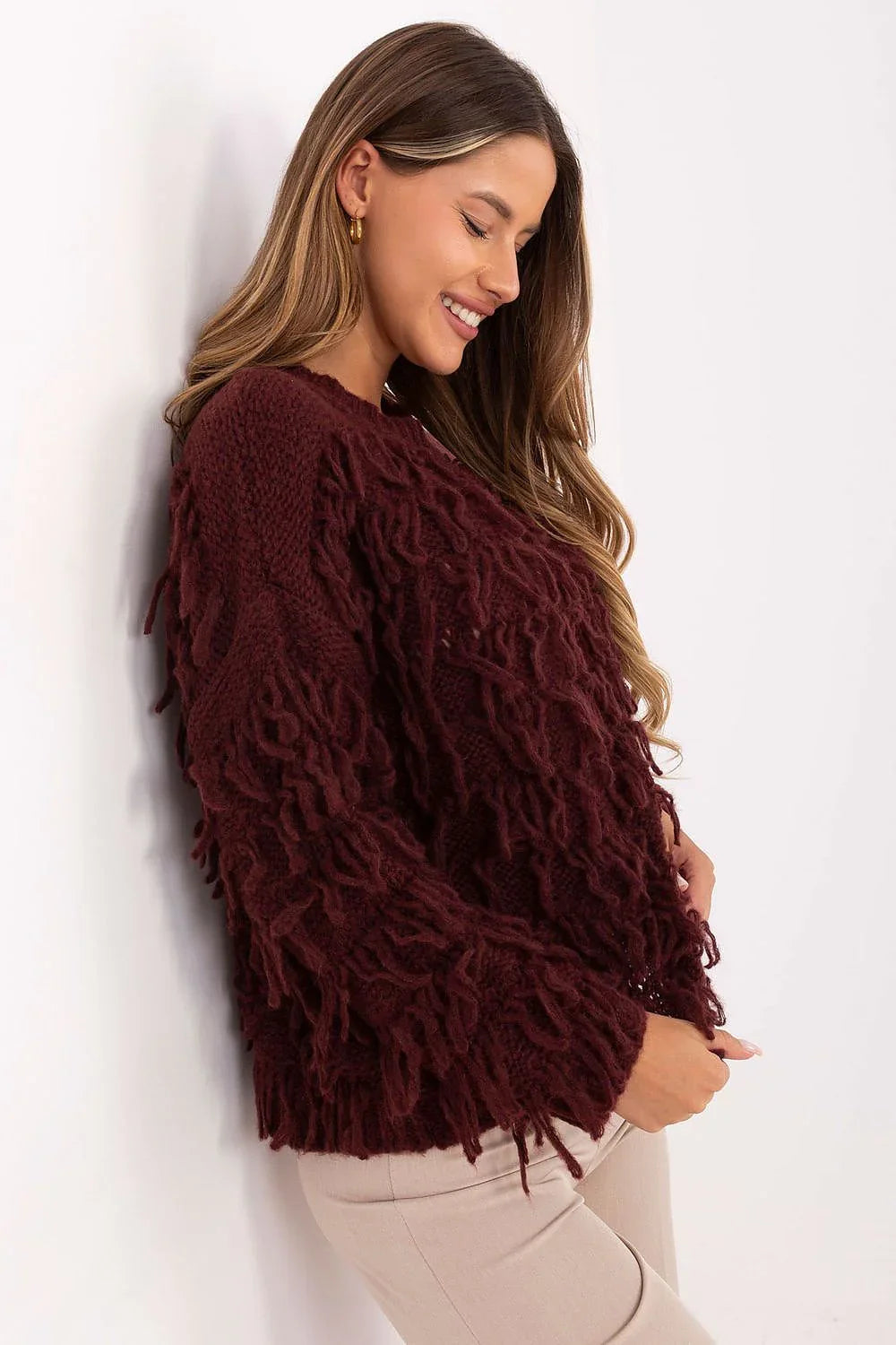 Women's Textured Oversized Crew Neck Pullover Sweater
