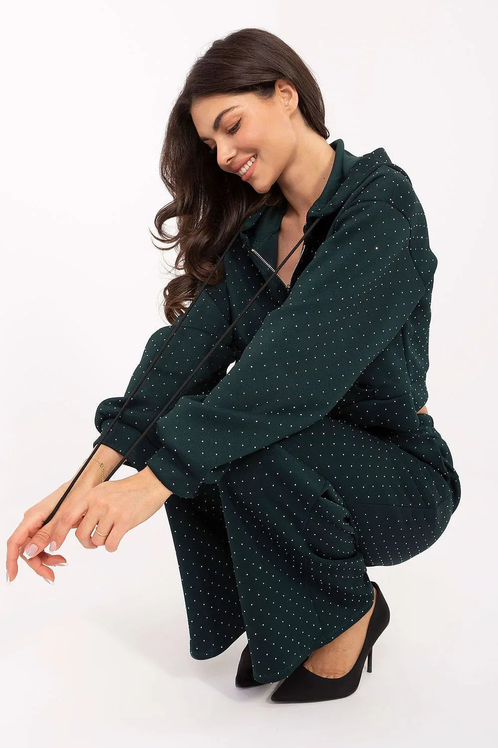 Women’s Textured Zip Hoodie and Wide Leg Pants Set