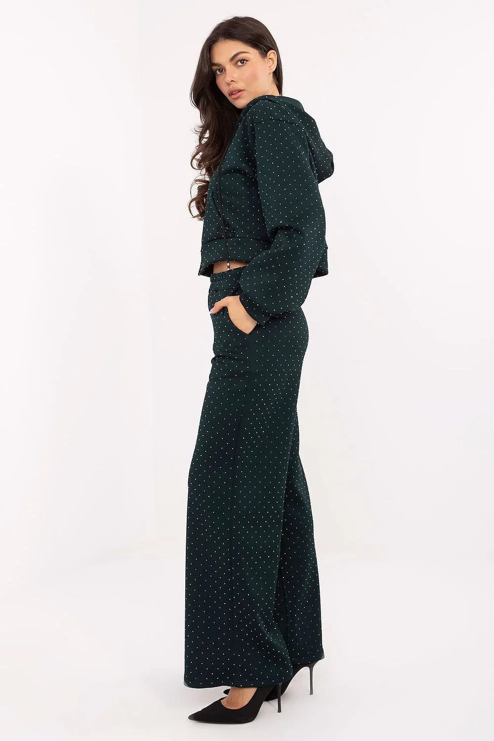 Women’s Textured Zip Hoodie and Wide Leg Pants Set