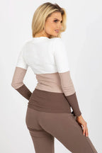 Women's V-Neck Blouse - Colorblock Hip Length