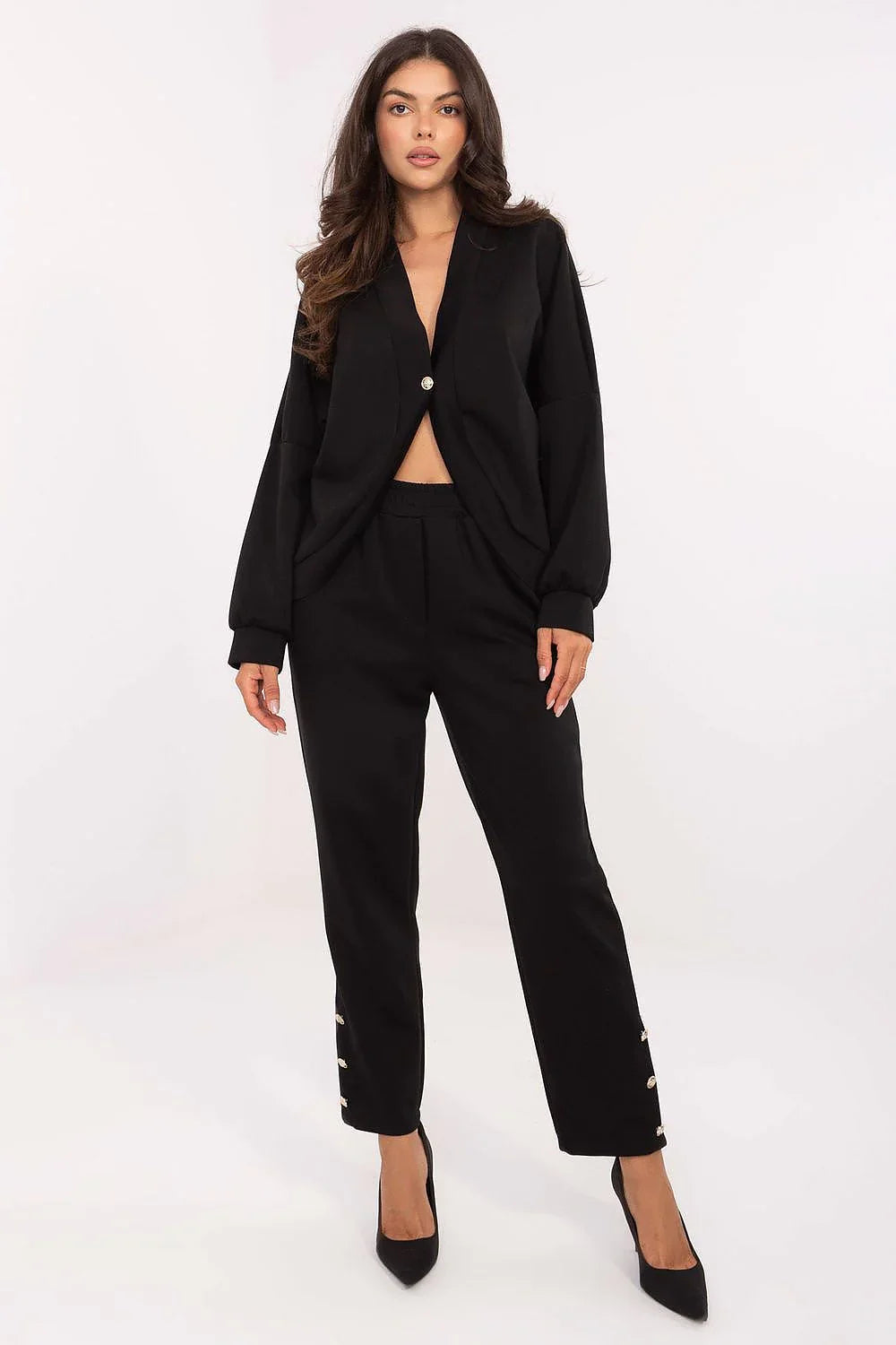 Women’s V-Neck Blouse and Straight Leg Pants Set