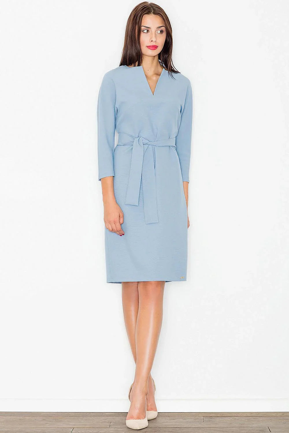 Belted Midi Dress Elegant Casual Workwear Style-Day Dress-GUOCALI