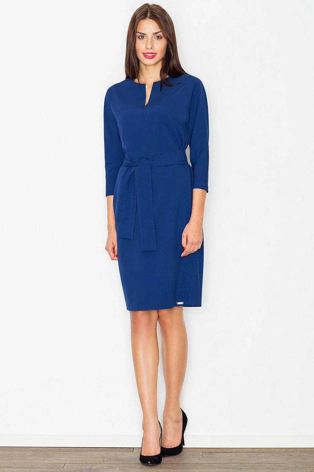 Belted Midi Dress Elegant Casual Workwear Style-Day Dress-GUOCALI
