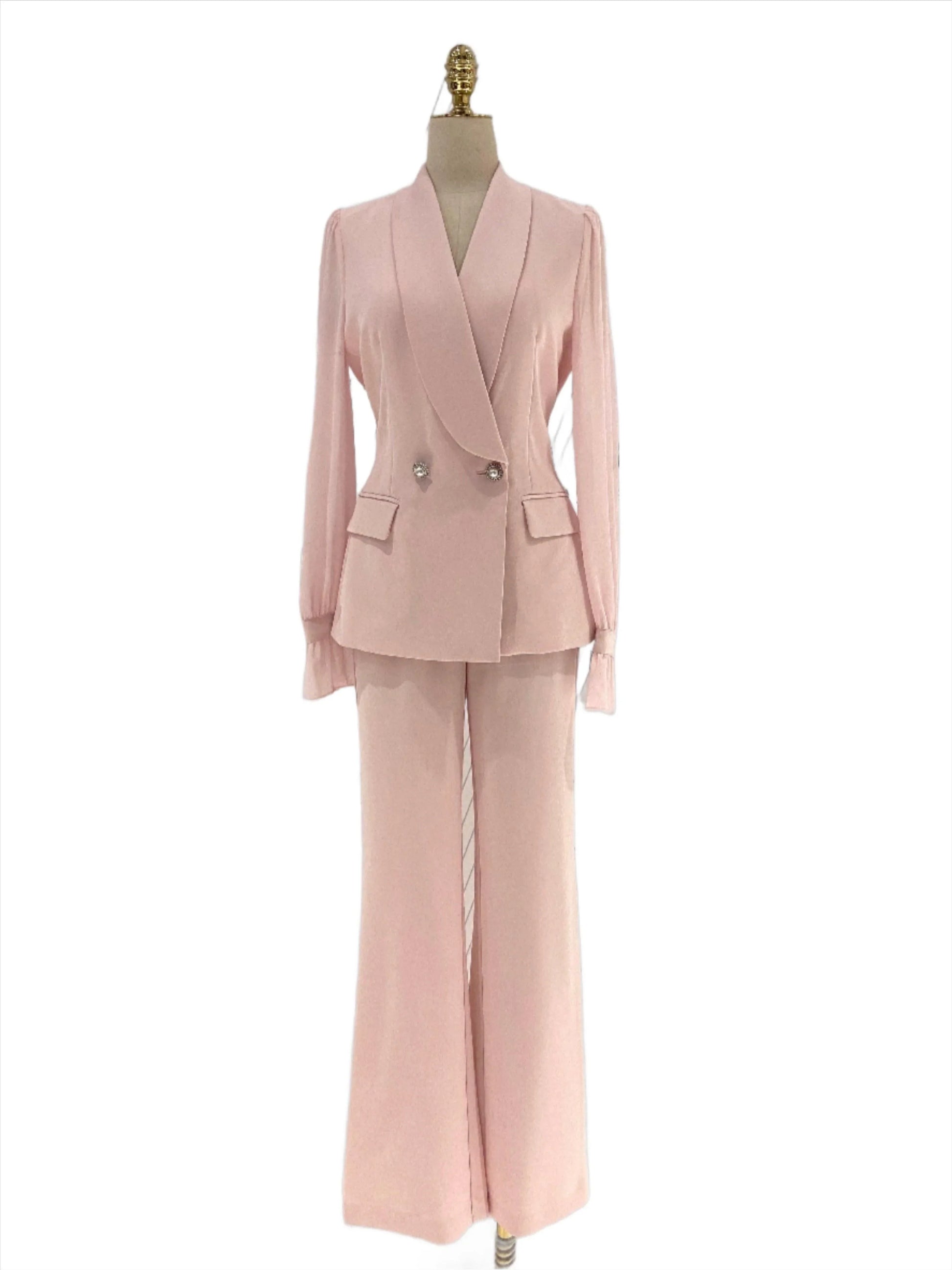 Belted Women Pant Suit, Spliced Sleeves -Guocali